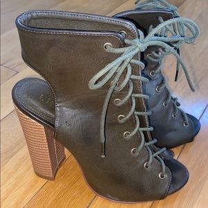 Open Toed Army Green Booties